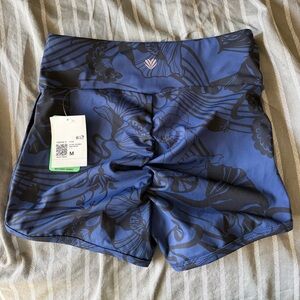 Blue & Black Floral Design Booty Shorts